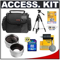 Deluxe Accessory Kit with Carrying Case + 2x Telephoto Lens + 0.5x Wide Angle Lens + 4GB SDHC Memory Card + Tripod for Compact SD/HDD Camcorders including: JVC GR-D780, GZ-HD10, GZ-HD30, GZ-HD40, Panasonic HDC-HS100, HDC-SD9-8GB, HDC-SD100, Sanyo VPC-CA8, VPC-CG9, VPC-HD800, VPC-HD1010 and Hitachi DZBD10HA