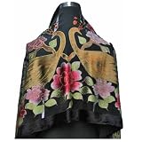 Handmade 2-Peacock 100% Silk Velvet Oblong Scarf Shawl, One size