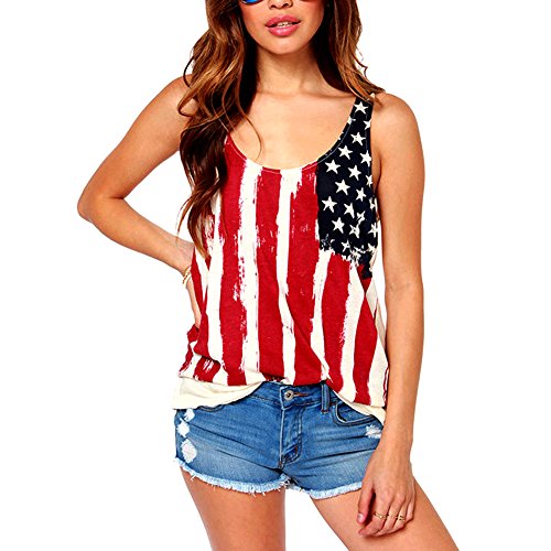 ASHERANGEL Women American Flag Print Wave Tank Top