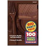 Amscan Big Party Pack 100 Count Mid Weight Plastic Forks, Brown