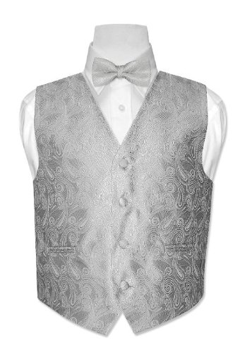 Covona BOY'S Solid SILVER GREY Paisley Dress Vest BOWTIE Set