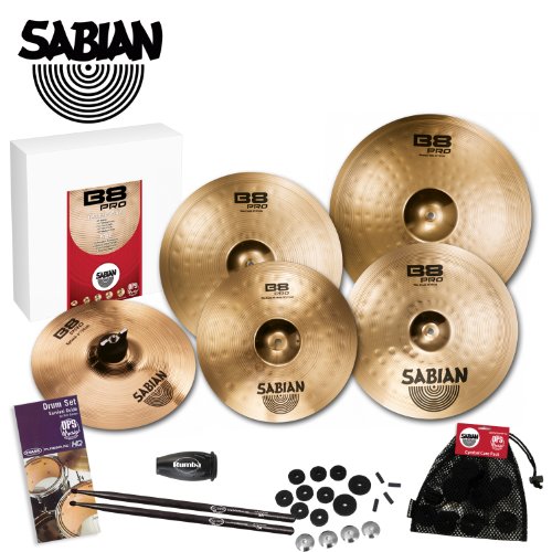 Sabian 35003B-DPS1 B8 Pro Power Cymbal Pack with LP Rumba Shaker, Evans Drum Survival Guide, Sabian Cymbal Care Kit and 5A Pro-Mark On Sale