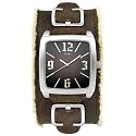 GUESS?? Men's Stainless Steel and Brown Leather Cuff Watch #75587G2