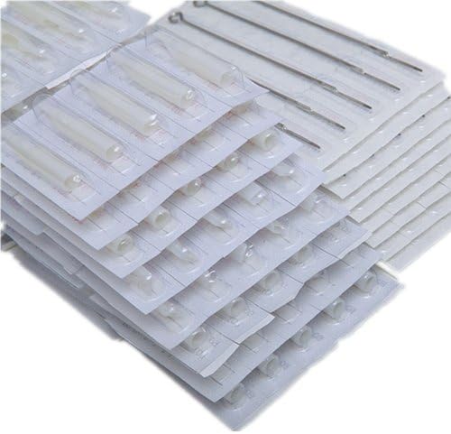 Yuelong® (50) #10 15RL-ROUND Liners Pre-sterilized TATTOO Needles WITH (50) Counts of Matching DISP Plastic Tips (Nozzles) White
