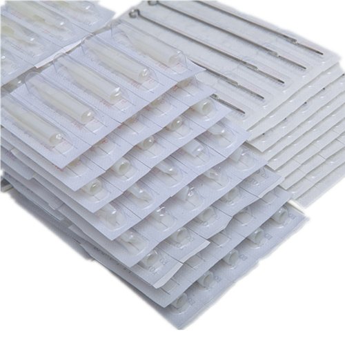 Yuelong® (50) #10 15RL-ROUND Liners Pre-sterilized TATTOO Needles WITH (50) Counts of Matching DISP Plastic Tips (Nozzles) White