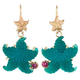Tagliamonte - 14k Yellow Gold Blue Green Starfish and Pink Tourmaline Earrings by