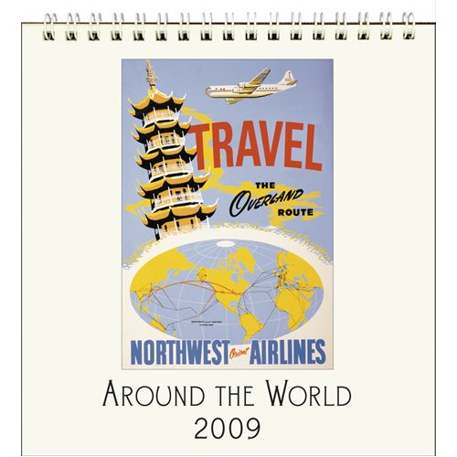 Around the World Cavallini 2009 Vintage Prints easel desk calendar 6 by 6.5 inches Cream Laid paper finish