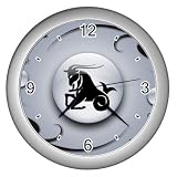 Silver Wall Clock of Tribal Capricorn Zodiac Sign Symbol