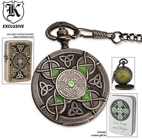Intricate Celtic Knot Pocket Watch with Custom Celtic Lighter and