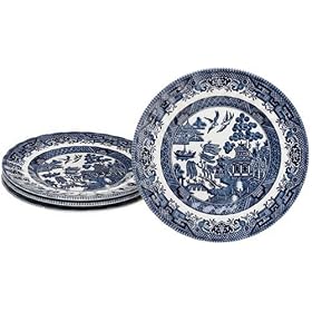 Churchill China Royal Wessex Blue Willow 6 3 4-Inch Bread and Butter Plates, Set of 4 by Churchill China