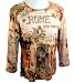 Cactus Fashion Rome 3/4 Sleeve, Rhinestone Studded, Scoop Neck, 100% Cotton Printed Top - Peach
