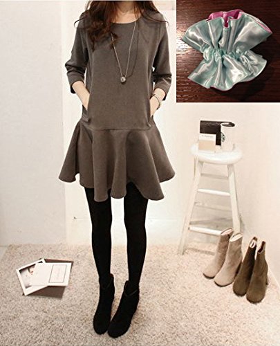 Totti (トッティ) ワンピース レディース ガーリー バックファスナー ゆったり ふんわり おしゃれ かわいいペプラム 七分袖 ポケット チュニック スリム 着痩せ 無地 セレブスタイル パーティー 二次会 大きいサイズ 小さいサイズ 【オリジナル シュシュ 限定セット】