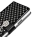 Galaxy Note 4 Case, Tradekmk(TM) Luxury Fashion PU Leather Folio Magnet Metal Wrist Strap Wallet Stand Case Cover [Glitter Bling Crystal Babysbreath Rhinestone Design] Compatible with Samsung Galaxy Note 4[+Stylus]-(Black)