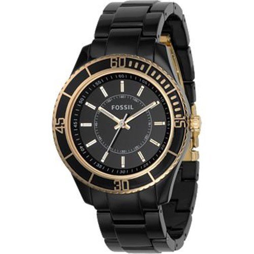 Fossil Women's ES2543 Black Resin Bracelet Black Analog Dial Watch