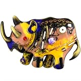 Colorful Gold Tone Rhinoceros Animal Pin Brooch