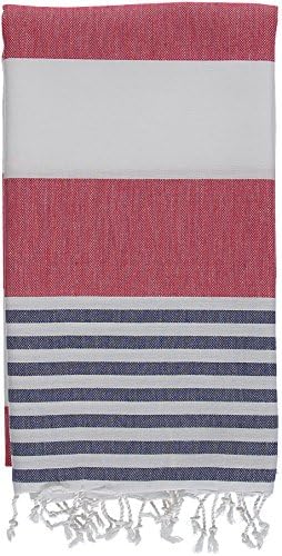 Kuru Towels - Turkish Beach Towels - 100% Cotton Premium Quality Multipurpose Peshtemal for Fast Drying &amp; Easy Storage. Great for Travel, Spa, Pools, Bath and Gym - Cabana Red and Navy