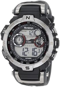 Armitron Men's 408231RDGY Silver-Tone and Black Chronograph Digital Sport Watch