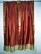 2 Chestnut Art Silk Sari Curtains Golden Border Window Dressing 84"