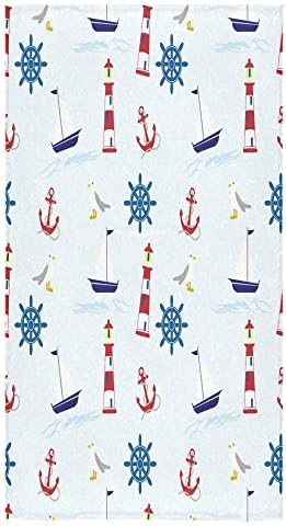 Nautical Lighthouse Pattern Sale Custom Bath Towels Large Soft and Comfortable Travel Beach Bathroom Shower Washcloth Wrap for Men/Women 80% Polyester 20% Cotton, (30" x 56")