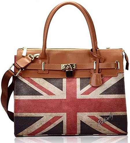 S-BBG(TM) Women's Genuine Leather+Print Leather Top-handle Tote Padlock Handbag Shoulder Bag