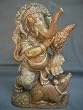 Hindu God Ganesha Blowing Counch Hand Carved Stone Statue Sculpture 8 Inches