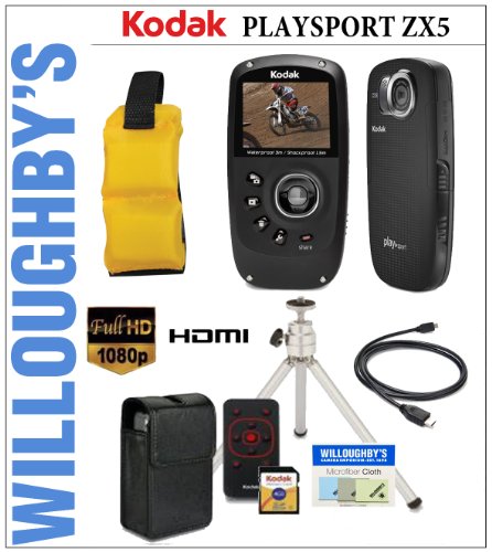 Best Price Kodak PlaySport ZX5 HD Waterproof Pocket Video Camera Bundle (Black) + Kodak Remote Control + Kodak Mini Tripod + Kodak 4GB SDHC Memory Card + Kodak Black Camera Case + Floating Strap + HDMI Cable and Much More! - Willoughbys Est. 1898 Splash & Shoot Bundle.