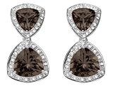 14k White Gold Trillion Cut Smoky Quartz and Diamond Earrings by Duneier of NY