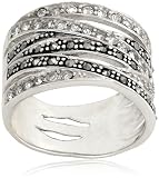 Sterling Silver 6-Row Marcasite and Crystal Ring, Size 8