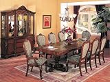 All new item 7 pc walnut finish wood Napoleon collection marble top double pedestal dining room table set