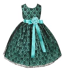 Girls  Lace Polyester/Satin Sleeveless Tea Length Flower-Girl Dress  With a Bow(s) and a Ribbon  and a Sash 