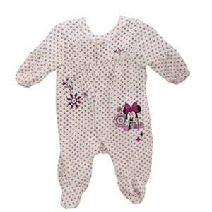Baby Girls Long Sleeve Soft Velour Disney Minnie Mouse Embroidered Sleep Suit in Purple/White