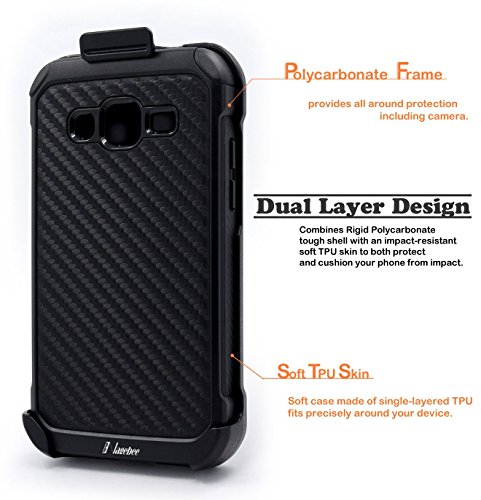 NageBee Hybrid Armor Stand Case with Holster and Locking Belt Clip for Samsung Galaxy Grand Prime - Holster Carbon Fiber Holster Black