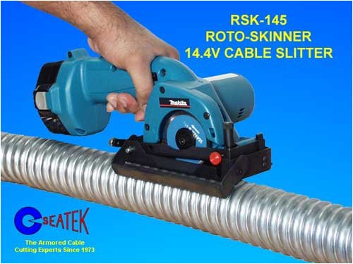 RSK-145K Roto-Skinner Kit with 14.4V Battery Pack Slits Armored or Jacketed Power Cables From 5/8 to 12 O.D. (RSK-145K kit includes BP-153 Battery, C-154 Charger and storage case)