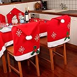 Christmas snowflake red hat chair cover kitchen dinner seat