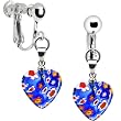 Handcrafted Blue Millefiori Heart Clip Earrings