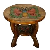 Handmade Kids Furniture - Carved Wood Childrens Table With Butterfly Design & Painted Accents