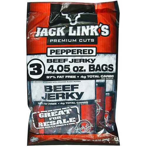 Jack Link's Beef Jerky, Peppered, 4.05-Ounce Bags (Pack of 3) by Dried Beef