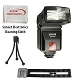 Swivel, Bounce & Zoom Slave Flash With Flash Bracket For The Sony DSLR-A100 A700 A300 A350 A200 DSC-H10 DSC-H5 DSC-H50 DSC-H3 H2, ALPHA A100 DSC-H50 H10 H9 H7 F505 DSC-H5 H7 H3 H1 Includes Bonus Mini Tripod & Exclusive SSE Micro Fiber Cleaning Cloth