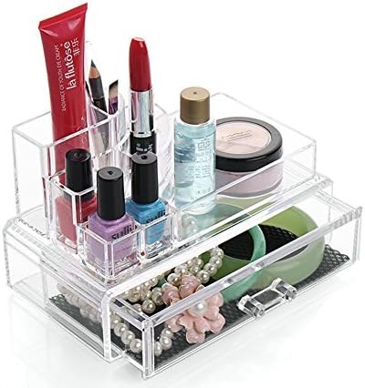 SIYIRONG Clearly Chic 9 Compartment Cosmetic Organizer 1 Drawer-M