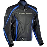 AGV Sport Dragon Men's Leather Street Motorcycle Jacket w/ Free B&F Heart Sticker Bundle - Black/Blue / Size 44