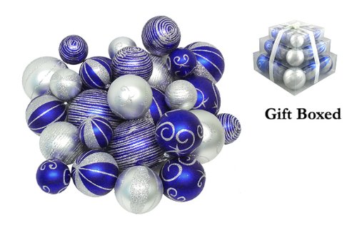 Pack of 27 Shatterproof Cobalt Blue & Silver Christmas Ball Ornaments