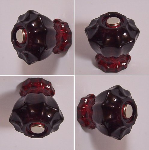 Lots of 4 Ruby Red Antique type double fluted BiFold, Furniture, Cabinet knob Pulls plus, Plus Nylon Protect Caps and Connecting screws to fit both 3/4