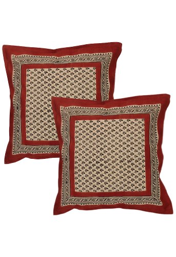 Imagen 1 de Cojín Diseñador de algodón cubre de trabajo Impresión de bloque Tamaño 16 x 16 pulgadas Juego de 2 piezas