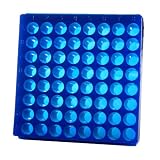 Bio Plas 0082F Fluorescent Blue Polypropylene Reversible 1.5mL and 2.0mL Microcentrifuge Tube Rack, 64 Places (Pack of 5)