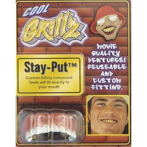 Grillz Silver with Diamond Tips Fake Teeth