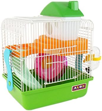 MINIES 2 Storey Levels Floor Small Pet Habitat Dwarf House Water Bottle Wheel Cage Portable Hamster Gerbil Mouse 9.447.0811.81 inch Green