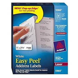 Avery Easy Peel Address Labels for Laser Printers, 1 x 2.625 Inches, White, Box of 7500 Labels (5960)