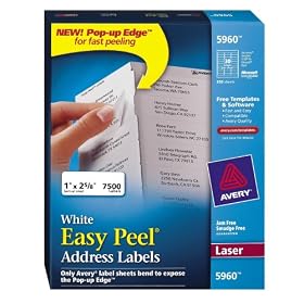 Avery Easy Peel Address Labels for Laser Printers, 1 x 2.625 Inches, White, Box of 7500 Labels (5960) by 