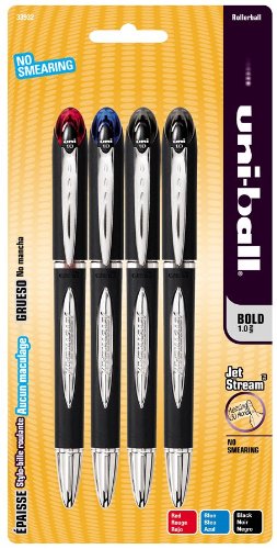 uni-ball Jetstream Bold Point Stick Roller Ball Pens, 4 Colored Ink Pens