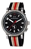 Burberry Men’s BU7680 Check Engraved Black Dual Time Zone Stripe Strap Watch
